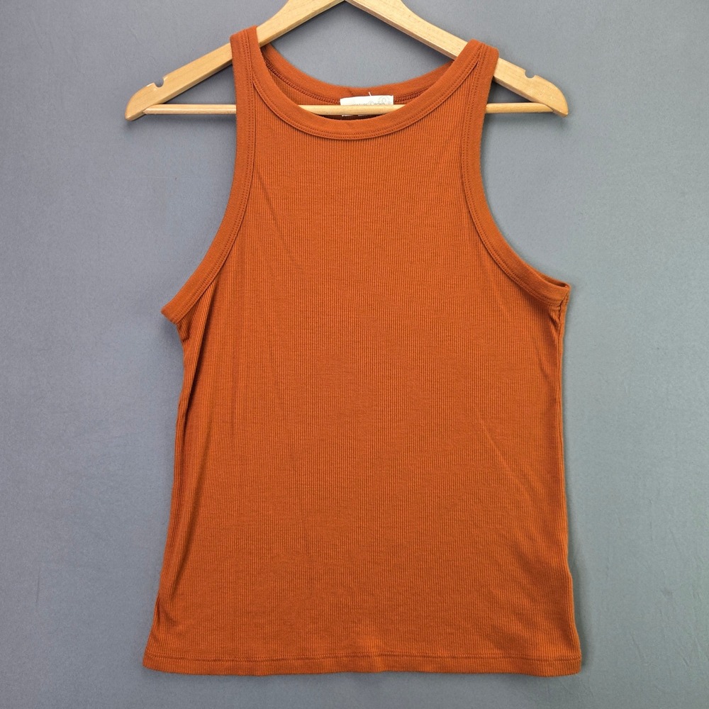 Treasure & Bond Tank Top Ribbed High Neck Racerback L Orange Rust 3887